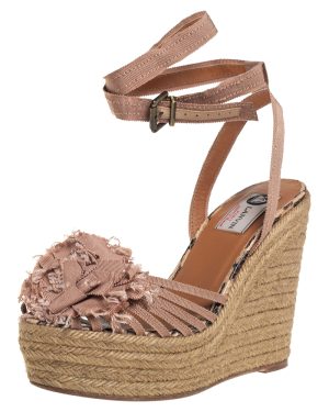 Lanvin Pink Fabric Flower Espadrilles Wedge Size 39