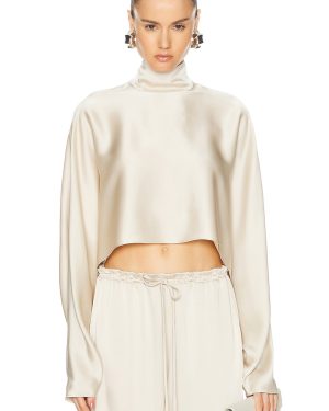 Lapointe Double Face Satin Crop Caftan Top in Sand - Beige. Size S (also in ).