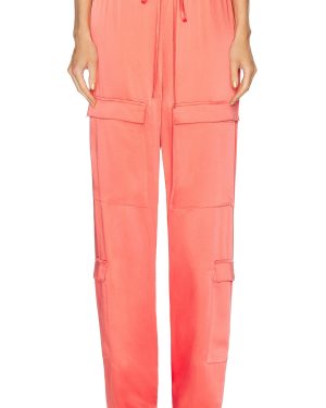 Lapointe Doubleface Satin Drawstring Cargo Pant in Hot Coral - Coral. Size L (also in M, S, XS).