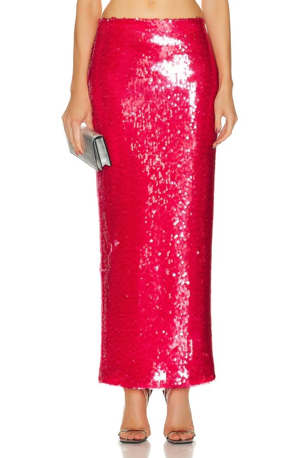 Lapointe Stretch Sequin Long Pencil Skirt in Rouge - Red. Size 2 (also in ).