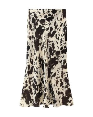 (Large) "2024 Spring Women's Animal Print Satin Midi Skirt"