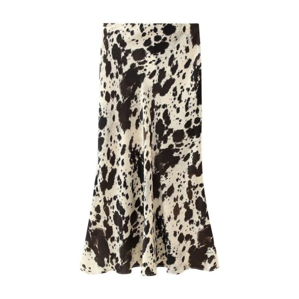 (Large) "2024 Spring Women's Animal Print Satin Midi Skirt"