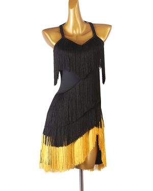 Latin Dance Costume Black Women's Fringe Rhinestones Bodycon Sexy Polyester Dress Dancing Costume