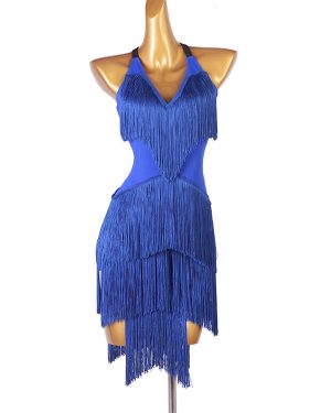 Latin Dance Costume Blue Women's Polyester Dress Backless Sexy Fringe Latin Dancer Dancing Wear