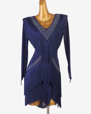 Latin Dance Costume Blue Women's Rhinestones Bodycon Sexy Polyester Dress Dancing Wear