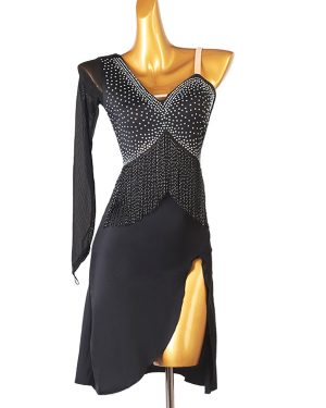 Latin Dance Dresses Black Women's Rhinestones Open Shoulder Bodycon Sexy Polyester Dress Dancing Wear