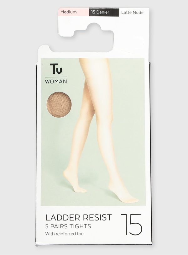 Latte Nude 15 Denier Ladder Resistant Tights 5 Pack