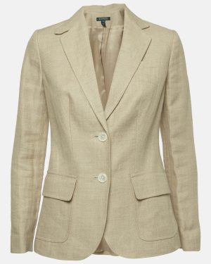 Lauren Ralph Lauren Beige Herringbone Linen Blazer XS