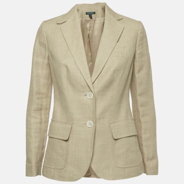 Lauren Ralph Lauren Beige Herringbone Linen Blazer XS