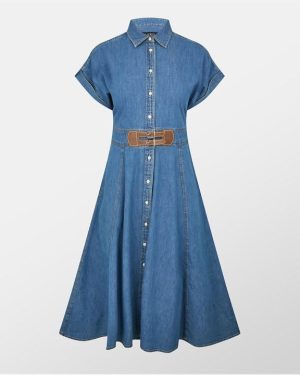 Lauren by Ralph Lauren Buckle-Trim Denim Shirt Dress - Blue