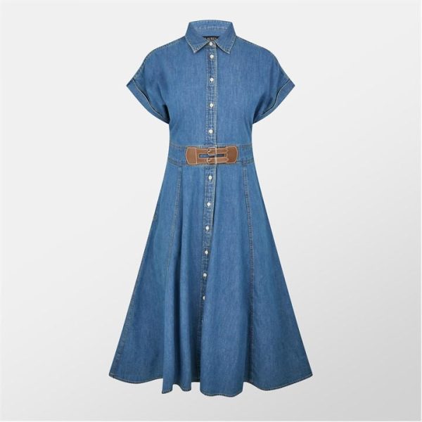 Lauren by Ralph Lauren Buckle-Trim Denim Shirt Dress - Blue