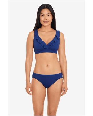 Lauren by Ralph Lauren Ruffle-Trim V Neck Bikini Top - Blue