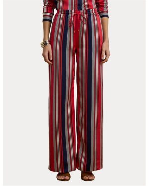 Lauren by Ralph Lauren Striped Charmeuse Wide-Leg Trousers - Red