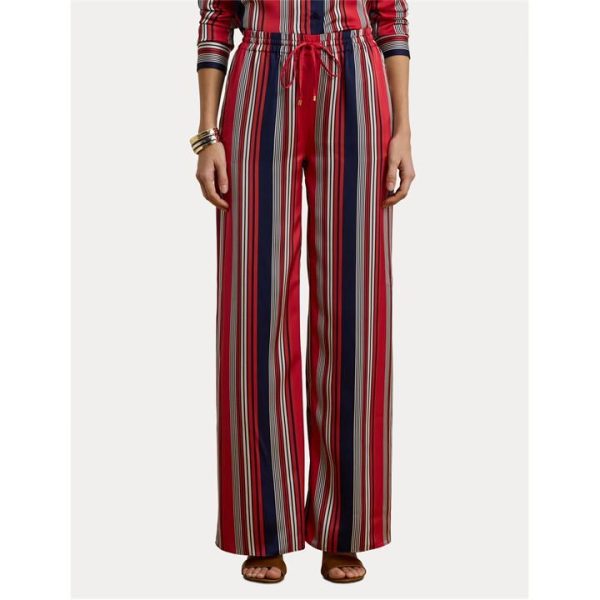 Lauren by Ralph Lauren Striped Charmeuse Wide-Leg Trousers - Red
