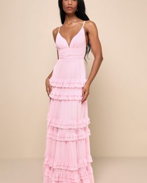 Lavish Perfection Light Pink Ruffled Tiered Maxi Dress