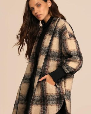 Layer on the Cozy Beige Multi Plaid Oversized Shacket