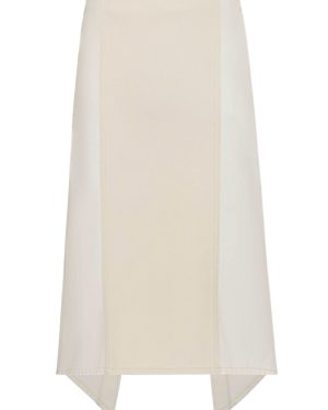 Layered Denim & Twill Midi Skirt