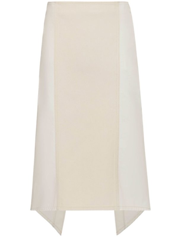 Layered Denim & Twill Midi Skirt