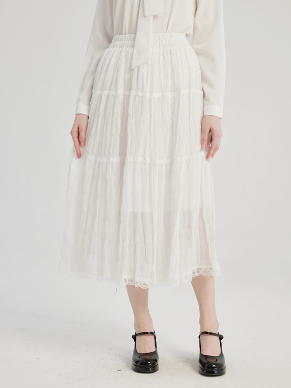 Layered Skirt With Lace Hem A-line Midi Skirt For Women 2025