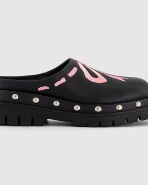 Lazy Oaf Womens Pretty Tough Clogs Black Black/Pink/Silver, 3