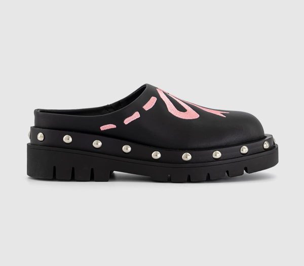 Lazy Oaf Womens Pretty Tough Clogs Black Black/Pink/Silver, 3