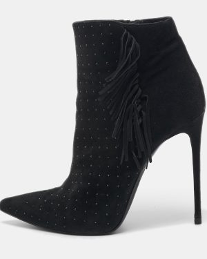 Le Silla Black Suede Studded Lace-Up Ankle Boots Size 38