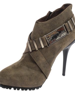 Le Silla Olive Green Leather Platform Ankle Boots Size 39
