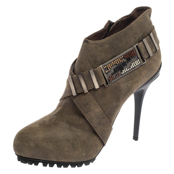 Le Silla Olive Green Leather Platform Ankle Boots Size 39