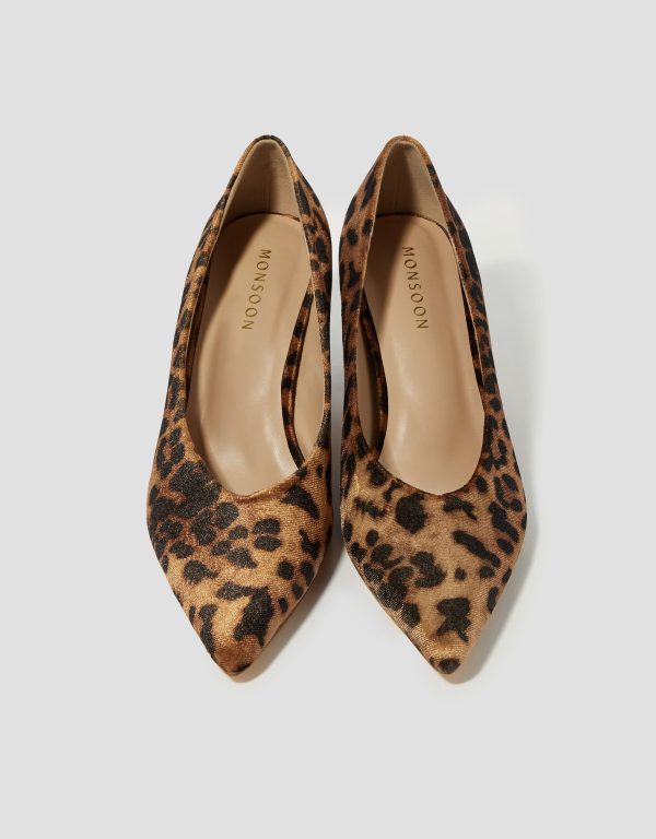 Lea Leopard Print Court Shoes Tan