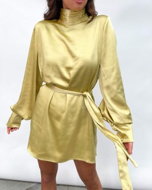 Leah Belted Smock Dress - Yellow, 14