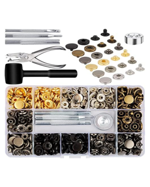 Leather Snap Fasteners Kit, 120 Set Metal Snap Buttons Press Studs with 6 Setting Tools, for Clothes, Bracelets, Jackets