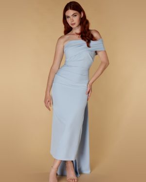 Leo Off Shoulder Midaxi Dress with Drape Detail, UK 18 / US 14 / EU 46 / Powder Blue