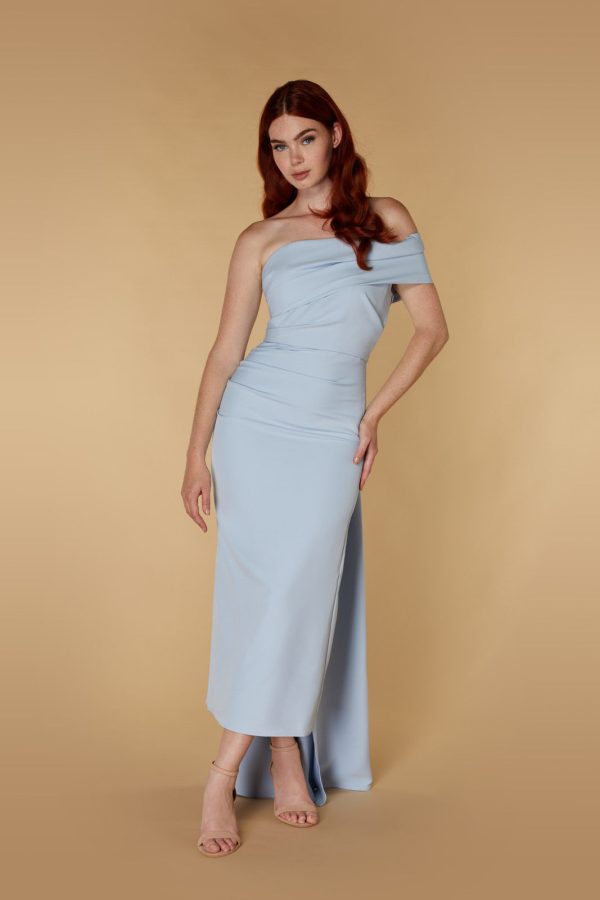 Leo Off Shoulder Midaxi Dress with Drape Detail, UK 18 / US 14 / EU 46 / Powder Blue