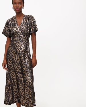 Leopard Print Satin Midaxi Tea Dress