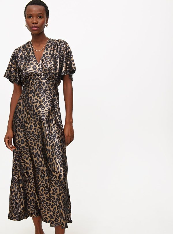 Leopard Print Satin Midaxi Tea Dress