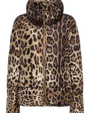 Leopard Print Satin Puffer Jacket