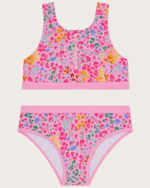 Leopard Print Sporty Bikini Set Pink
