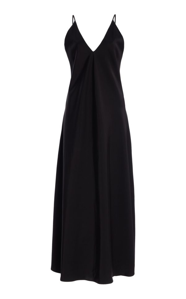 Leset - Barb Open Back Satin Maxi Slip Dress - Black - L - Moda Operandi
