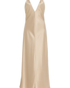 Leset - Barb Satin Midi Slip Dress - Nude - L - Moda Operandi