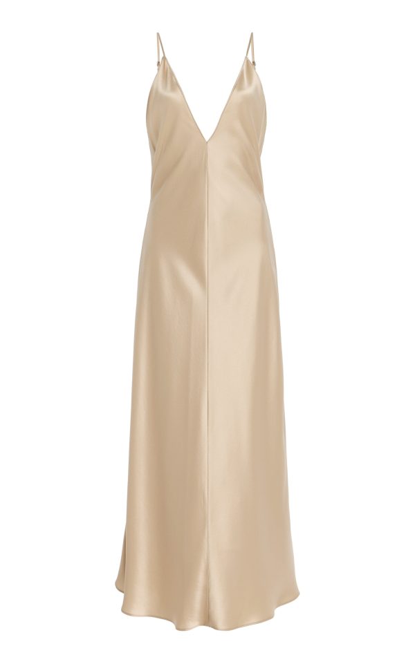 Leset - Barb Satin Midi Slip Dress - Nude - L - Moda Operandi