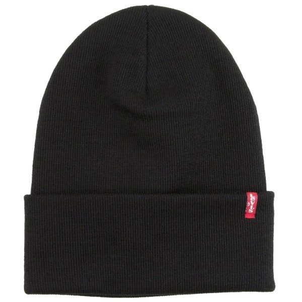 Levi's Black Slouchy Red Tab Beanie Hat