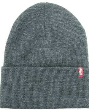 Levi's Grey Slouchy Red Tab Beanie Hat