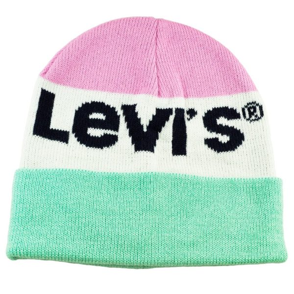 Levi's Pink, White & Green Striped Beanie Hat