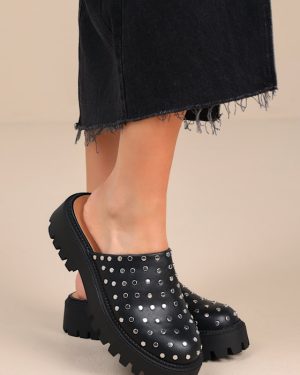 Lexy Black Studded Platform Clogs