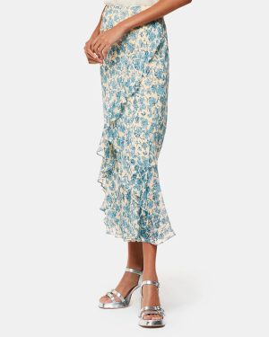 Light Blue Shaded Floral Midi Skirt
