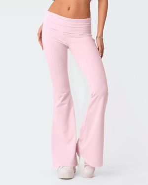 (Light pink, M) Women Casual Flare Bootcut Yoga Pants Straight Wide Leg Low Waist Trousers Gift