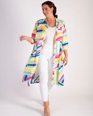 Lime/Multi Abstract Geometric Wave Shirt Dress
