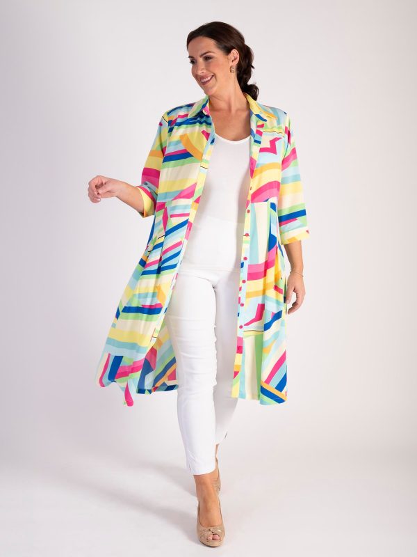 Lime/Multi Abstract Geometric Wave Shirt Dress