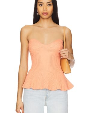 Line & Dot Saffy Peplum Top in Coral. Size M, S, XL, XS.