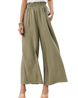 Linen Cropped Pants Raised Waist Wide Legs Summer Casual Trousers